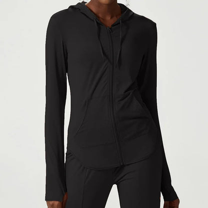 Women's Lightweight Zip-Up Hooded Jacket – Breathable & Quick-Dry