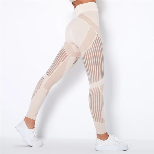 Women's Seamless High Waist Winter Leggings - Yoga & Workout Pants with Mesh