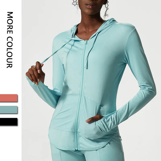 Women's Lightweight Zip-Up Hooded Jacket – Breathable & Quick-Dry