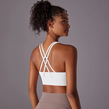 Women's Seamless High Impact Yoga Bra - Solid Color, Crossover Back