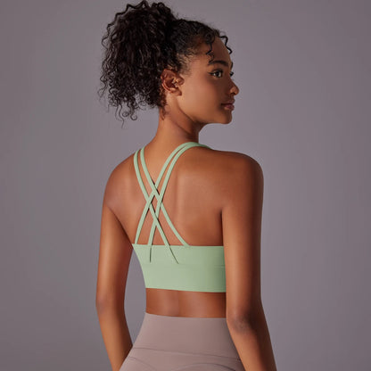 Women's Seamless High Impact Yoga Bra - Solid Color, Crossover Back