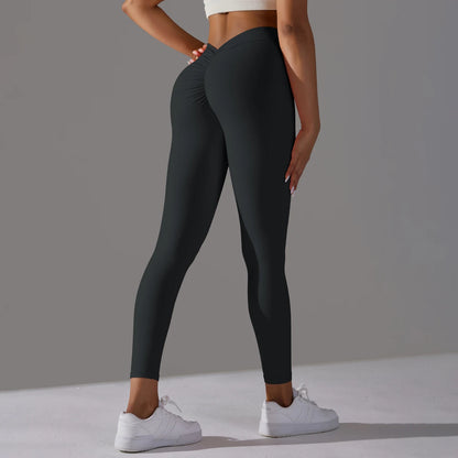 Women's Seamless Knitted High Waist Leggings - Solid Hip Lifting Yoga & Running Tights