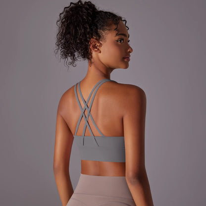 Women's Seamless High Impact Yoga Bra - Solid Color, Crossover Back