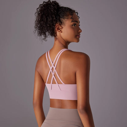Women's Seamless High Impact Yoga Bra - Solid Color, Crossover Back
