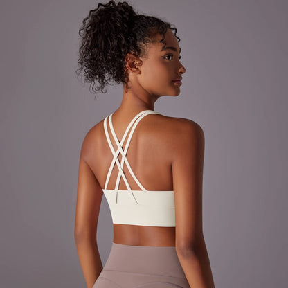 Women's Seamless High Impact Yoga Bra - Solid Color, Crossover Back