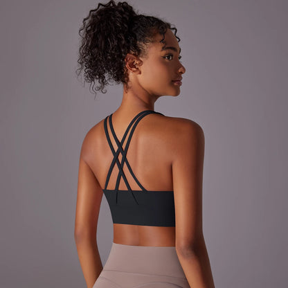 Women's Seamless High Impact Yoga Bra - Solid Color, Crossover Back