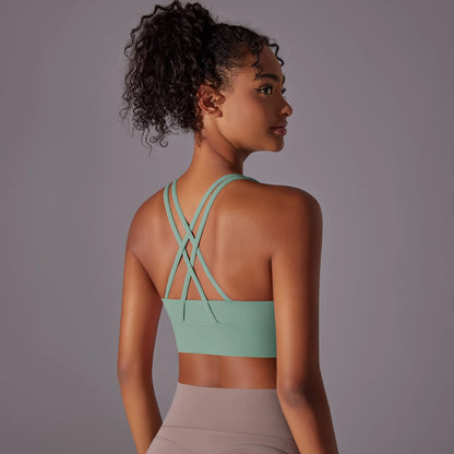 Women's Seamless High Impact Yoga Bra - Solid Color, Crossover Back