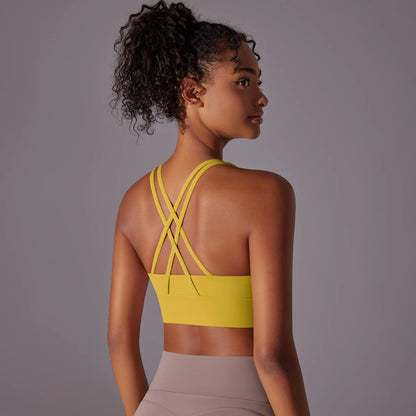 Women's Seamless High Impact Yoga Bra - Solid Color, Crossover Back