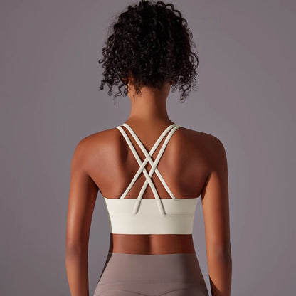 Women's Seamless High Impact Yoga Bra - Solid Color, Crossover Back