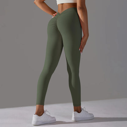 Women's Seamless Knitted High Waist Leggings - Solid Hip Lifting Yoga & Running Tights