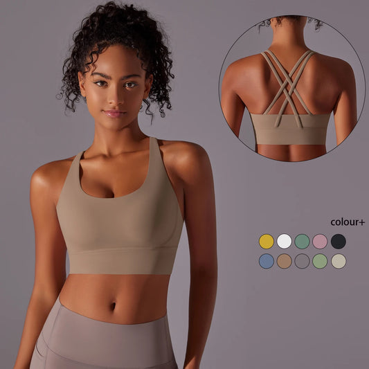 Women's Seamless High Impact Yoga Bra - Solid Color, Crossover Back
