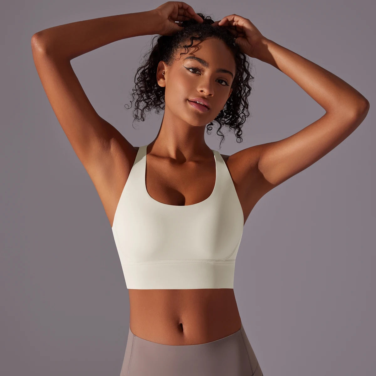 Women's Seamless High Impact Yoga Bra - Solid Color, Crossover Back