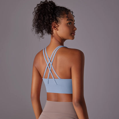 Women's Seamless High Impact Yoga Bra - Solid Color, Crossover Back
